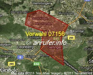 Vorwahlkarte 07156 – Ditzingen