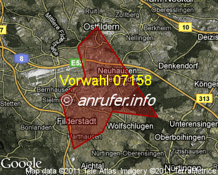Vorwahlkarte 07158 – Neuhausen auf den Fildern