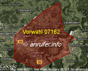 Vorwahlkarte 07162 – Süßen