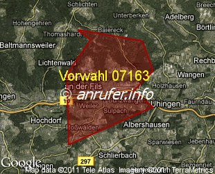 Vorwahlkarte 07163 – Ebersbach an der Fils