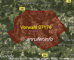 Vorwahlkarte 07176 – Spraitbach