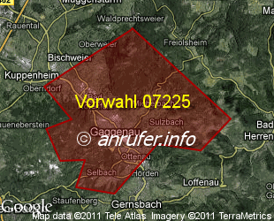 Vorwahlkarte 07225 – Gaggenau