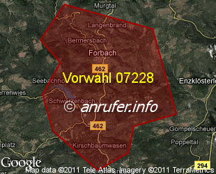 Vorwahlkarte 07228 – Forbach
