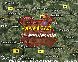 Vorwahlkarte 07231 – Pforzheim