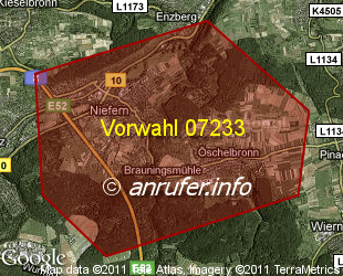 Vorwahlkarte 07233 – Niefern-Öschelbronn