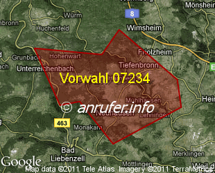 Vorwahlkarte 07234 – Tiefenbronn