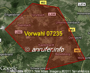 Vorwahlkarte 07235 – Unterreichenbach Kr Calw