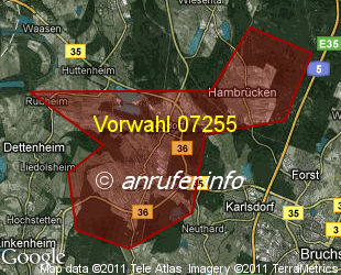 Vorwahlkarte 07255 – Graben-Neudorf