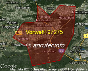 Vorwahlkarte 07275 – Kandel