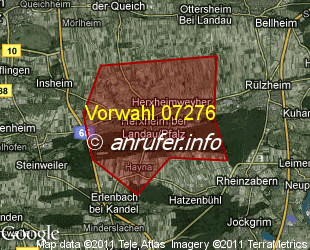 Vorwahlkarte 07276 – Herxheim  bei Landau Pfalz