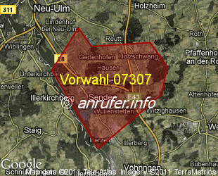 Vorwahlkarte 07307 – Senden Iller
