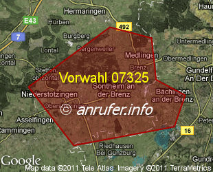 Vorwahlkarte 07325 – Sontheim a d Brenz