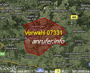 Vorwahlkarte 07331 – Geislingen an der Steige