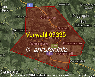 Vorwahlkarte 07335 – Wiesensteig