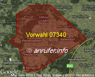 Vorwahlkarte 07340 – Neenstetten