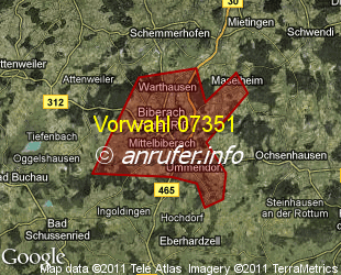 Vorwahlkarte 07351 – Biberach an der Riß
