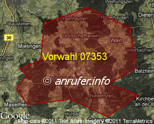 Vorwahlkarte 07353 – Schwendi