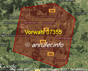 Vorwahlkarte 07355 – Hochdorf Riß