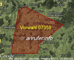 Vorwahlkarte 07358 – Eberhardzell-Füramoos
