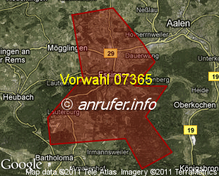 Vorwahlkarte 07365 – Essingen Württ