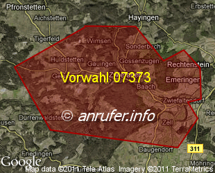 Vorwahlkarte 07373 – Zwiefalten
