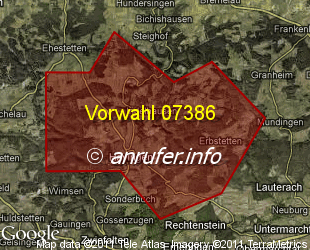 Vorwahlkarte 07386 – Hayingen