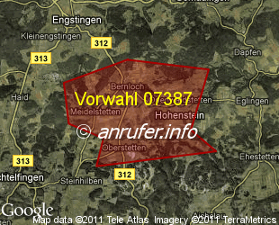 Vorwahlkarte 07387 – Hohenstein Württ