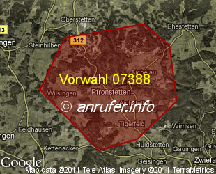 Vorwahlkarte 07388 – Pfronstetten