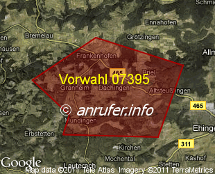 Vorwahlkarte 07395 – Ehingen-Dächingen