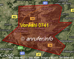 Vorwahlkarte 0741 – Rottweil