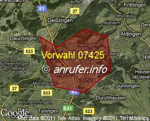 Vorwahlkarte 07425 – Trossingen