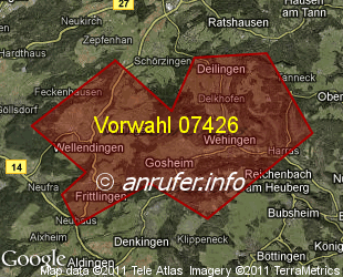 Vorwahlkarte 07426 – Gosheim