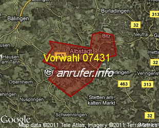 Vorwahlkarte 07431 – Albstadt-Ebingen