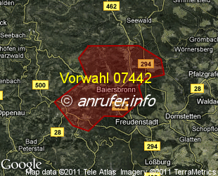 Vorwahlkarte 07442 – Baiersbronn
