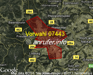 Vorwahlkarte 07443 – Dornstetten