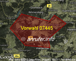 Vorwahlkarte 07445 – Pfalzgrafenweiler