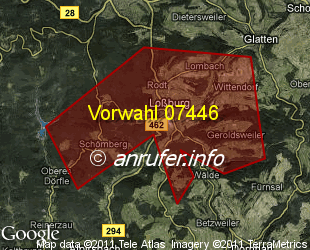 Vorwahlkarte 07446 – Lossburg