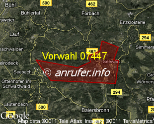 Vorwahlkarte 07447 – Baiersbronn-Schwarzenberg