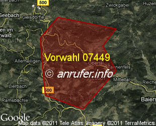 Vorwahlkarte 07449 – Baiersbronn-Obertal