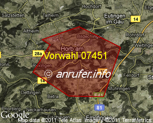 Vorwahlkarte 07451 – Horb am Neckar