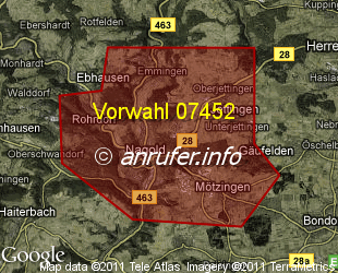Vorwahlkarte 07452 – Nagold