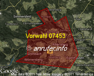 Vorwahlkarte 07453 – Altensteig Württ