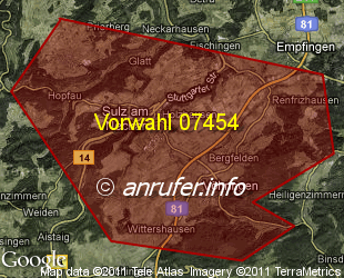 Vorwahlkarte 07454 – Sulz am Neckar
