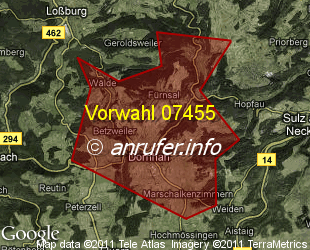 Vorwahlkarte 07455 – Dornhan