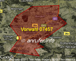 Vorwahlkarte 07457 – Rottenburg-Ergenzingen