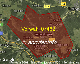 Vorwahlkarte 07462 – Immendingen