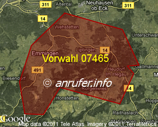 Vorwahlkarte 07465 – Emmingen-Liptingen