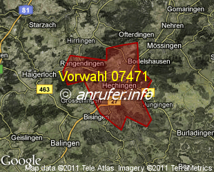 Vorwahlkarte 07471 – Hechingen