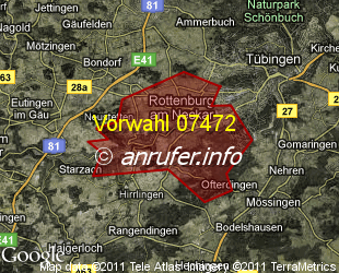 Vorwahlkarte 07472 – Rottenburg am Neckar