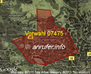 Vorwahlkarte 07475 – Burladingen